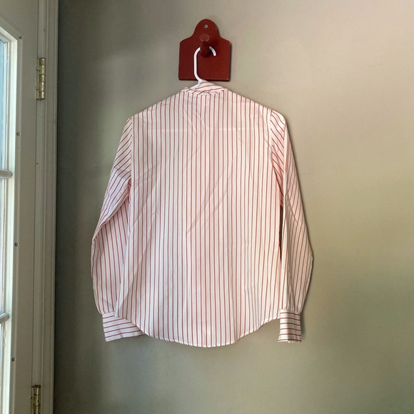 Vintage Le Soft Red & White Striped Button Down Tie Neck Top S - Picture 7 of 9